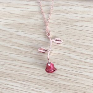 Delicate Red Rose Pendant Necklace