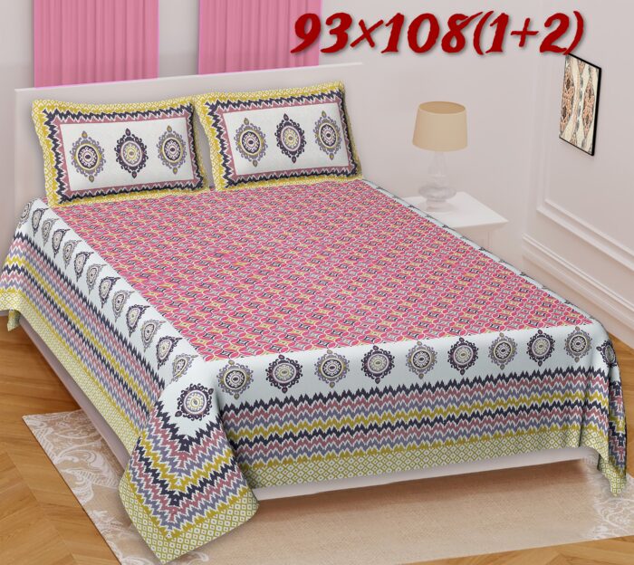 King Size 100% Cotton Double Size Bedsheet with Pillow Covers, 260 TC