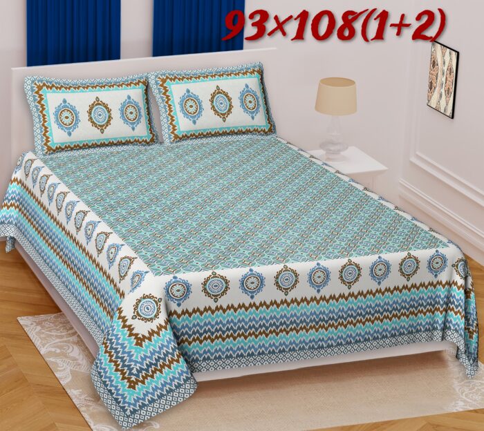 King Size 100% Cotton Double Size Bedsheet with Pillow Covers, 260 TC