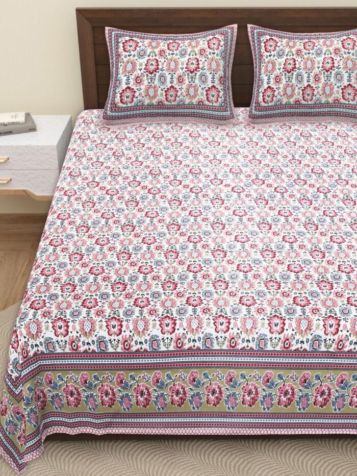 Super King Size 100% Cotton Double Size Bedsheet with Pillow Covers, 260 TC