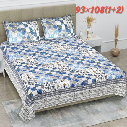 King Size 100% Cotton Double Size Bedsheet with Pillow Covers, Stunning Blue