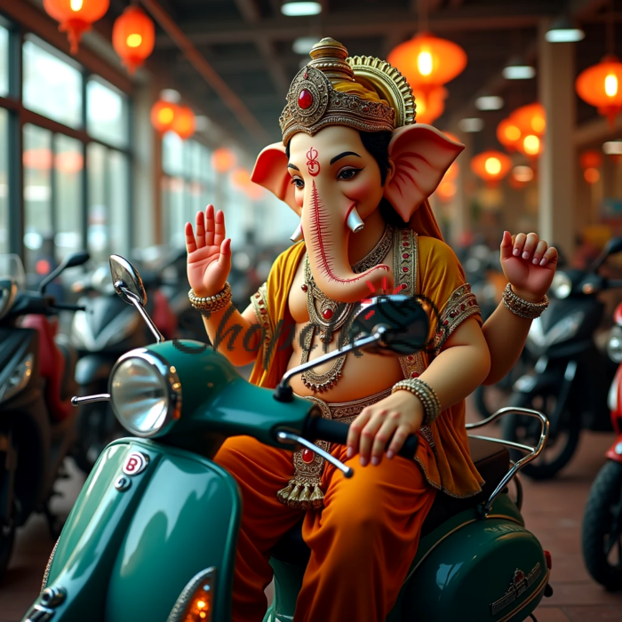 Ganesha Visiting A Bike Showroom