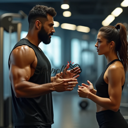 Gym Trainer Explaining To Client