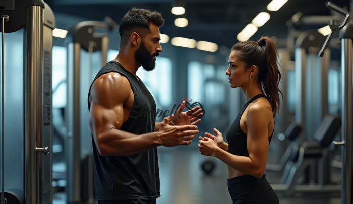 Gym Trainer Explaining To Client