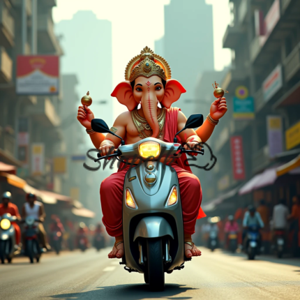 Ganpati Bappa Arriving on a Scooter